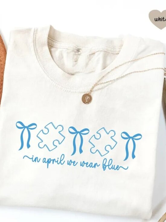 Tops - Graphic Autism Awareness T-shirt, In April We Wear Blue Shirt, Autism Mom Gift